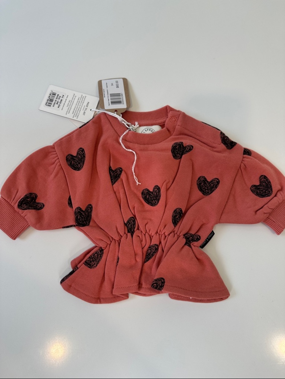 Sproet & Sprout Peplum Heart Print Sweatshirt Faded Rose Organic Cotton